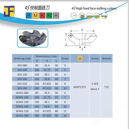 中国台湾泰精刀盘45°度快削面铣刀盘 SEX-080-100 EMCF50-20-120 多种型号规格齐全