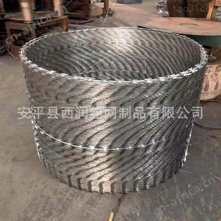青海刀片滚笼刀片刺绳 蛇腹形刀刺绳 刺丝滚笼防护网