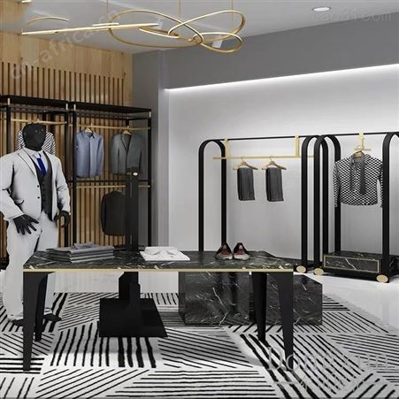 高档品牌男装店专用展示架 落地式黑色时尚潮牌店挂衣服架子 服装展柜  男装展柜   服装展示架 服装展柜厂