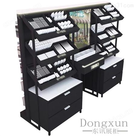 彩妆展示柜 彩妆展示台 美容试装台铁木双面中岛化妆品美妆货架展示架  展柜定制 展柜定做厂