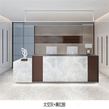 简约现代公司前台桌接待台售楼部美容院会所新中式格栅吧台服务台定做