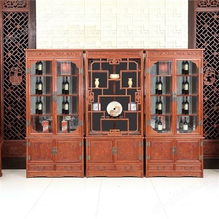 中国红木古典家具供应缅甸花梨彪云餐厅边柜