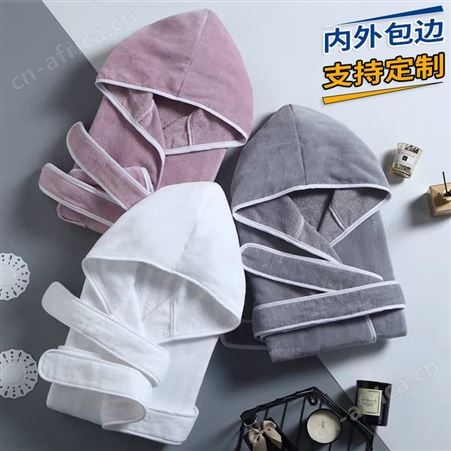 儿童酒店浴袍 割绒内外包边浴衣纯棉薄款带帽 夏季游泳吸水速干