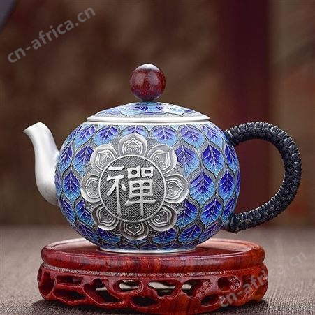 禅缘 纯银999足银银壶 景泰蓝茶具手工套装家用泡茶壶