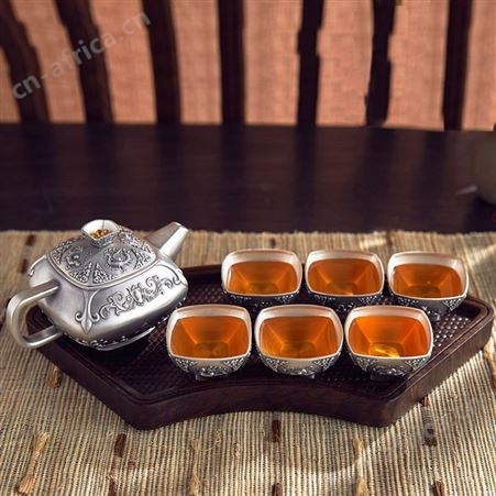 银茶壶S999足银茶具 功夫泡茶银茶杯双层隔热银器套装