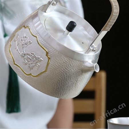 牡丹锤纹纯手工银壶纯银999一张打泡茶烧水壶日式家用功夫银茶具