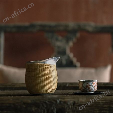 纯银999公道杯 纯手工一张打竹编公杯日式家用茶海分茶器
