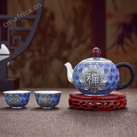 禅缘 纯银999足银银壶 景泰蓝茶具手工套装家用泡茶壶