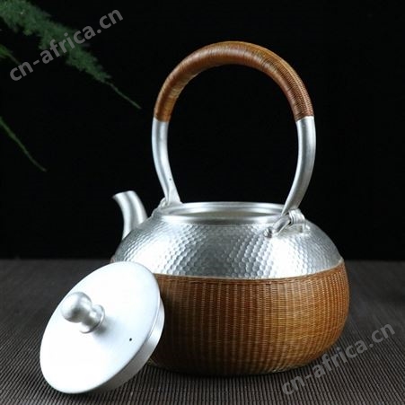 纯银茶具套装9999烧水泡茶银壶六件套高档功夫茶壶纯手工竹编茶杯