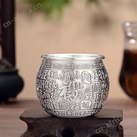 银杯子999纯银主人杯手工双层隔热功夫茶杯子防烫品茗杯茶具