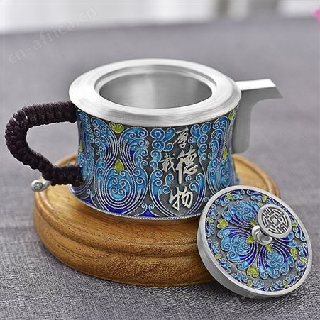 上善若水 景泰蓝银茶具999纯银茶壶茶杯 掐丝珐琅银器茶具礼品