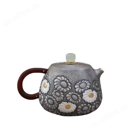 小雏菊泡茶小壶纯银999纯手工錾刻一张打家用银壶功夫沏茶冲茶器