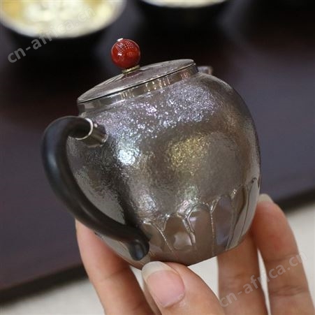 紫皮泡茶小银壶999纯银功夫茶具纯手工中式高档银器茶壶送礼