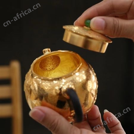 鎏24K金迷你小银壶纯银999泡茶手工银茶壶端把功夫茶具玉摘木柄壶