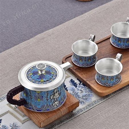 上善若水 景泰蓝银茶具999纯银茶壶茶杯 掐丝珐琅银器茶具礼品
