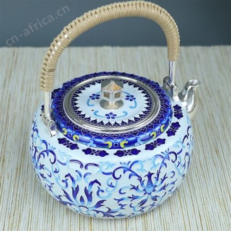 纯银茶具套装999珐琅彩工艺功夫茶具银茶壶手工高档办公足银茶具