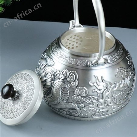 龙凤呈祥999银茶具套装全套烧水煮茶银壶家用功夫银茶器工艺制品