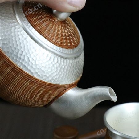 纯银茶具套装9999烧水泡茶银壶六件套高档功夫茶壶纯手工竹编茶杯