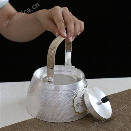牡丹锤纹纯手工银壶纯银999一张打泡茶烧水壶日式家用功夫银茶具