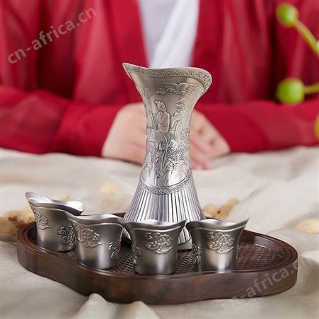 君子尊 银酒具套装纯手工银酒壶家用婚庆酒具酒器 白酒杯烈酒杯