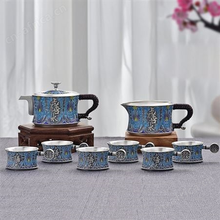 上善若水 景泰蓝银茶具999纯银茶壶茶杯 掐丝珐琅银器茶具礼品