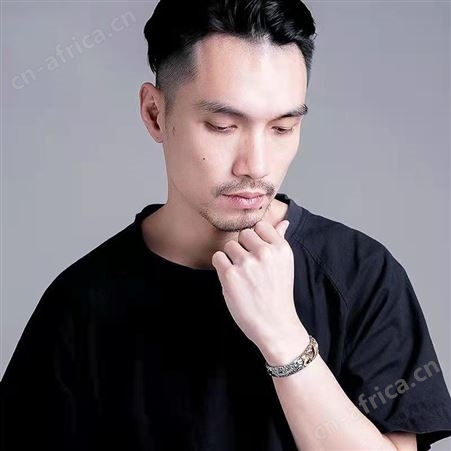 山形设计错色锦鲤唐草纹银手镯复古做旧男开口手镯潮